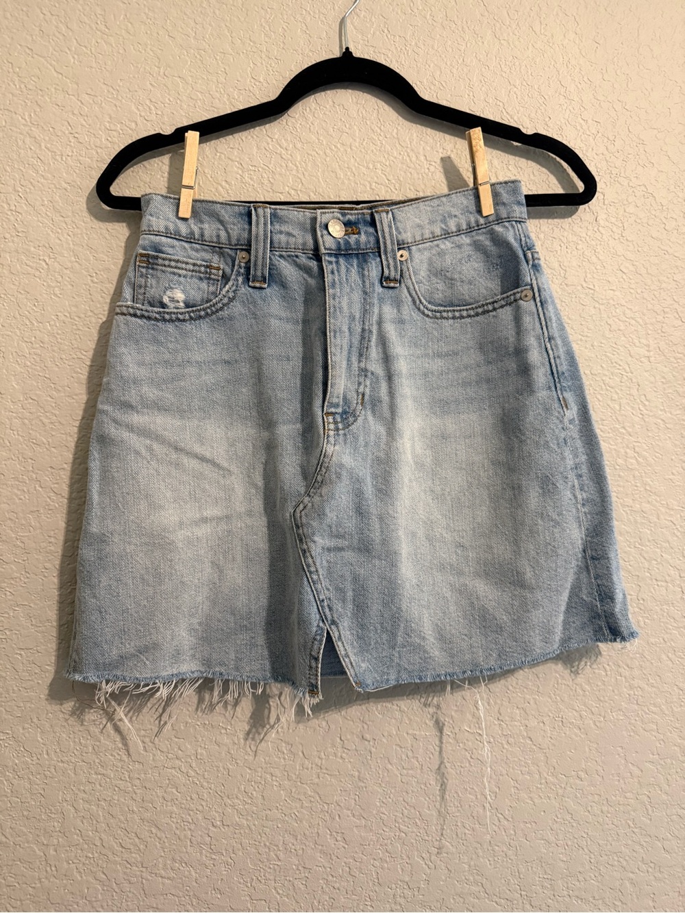 Madewell Light Blue Denim Mini Skirt with Frayed Hem